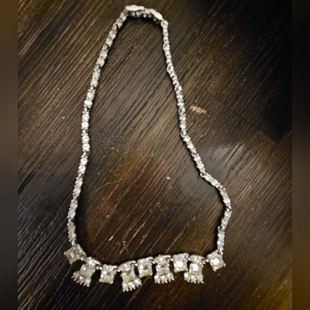 Vintage Bogoff Silver Toned Art Deco Style Choker Necklace With Rhinestones